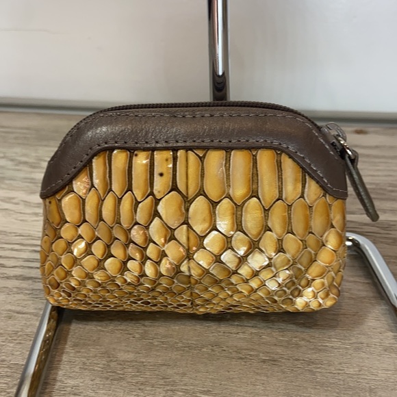 Brighton Yellow Snake Skin Coin Purse with top zip - Picture 3 of 5